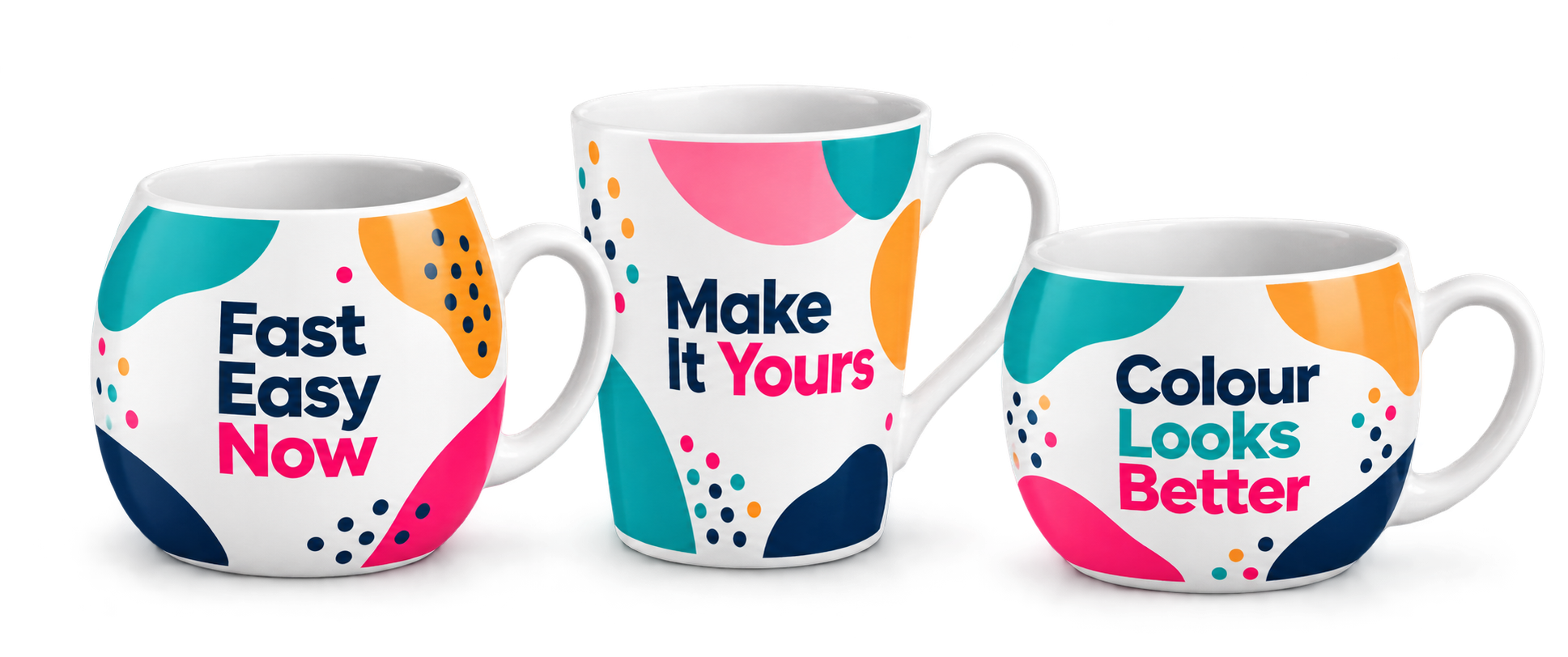 Full colour Barrel, Fine China and Barista mugs